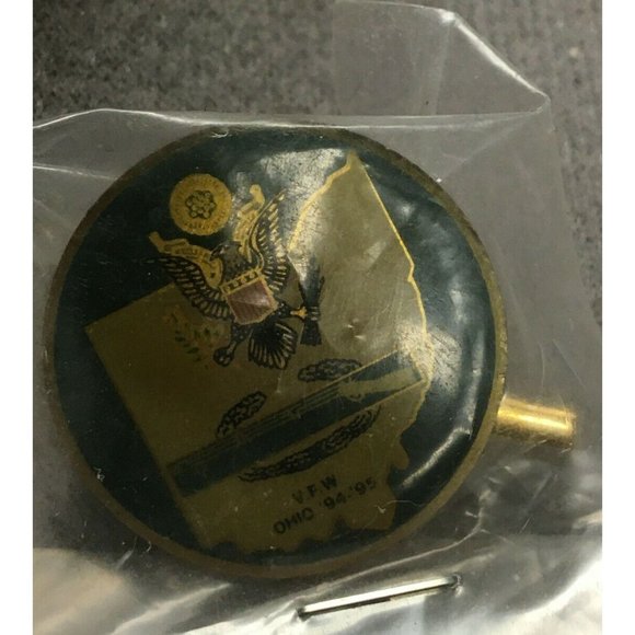 VFW Ohio 94-95 Tie Tack/pin with Chain w Bar Gold Tone Enameled NOS - Picture 1 of 2